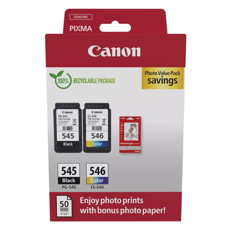 PG-545/CL-546 - Pack Cartouche Noir & Couleur + Papier Photo